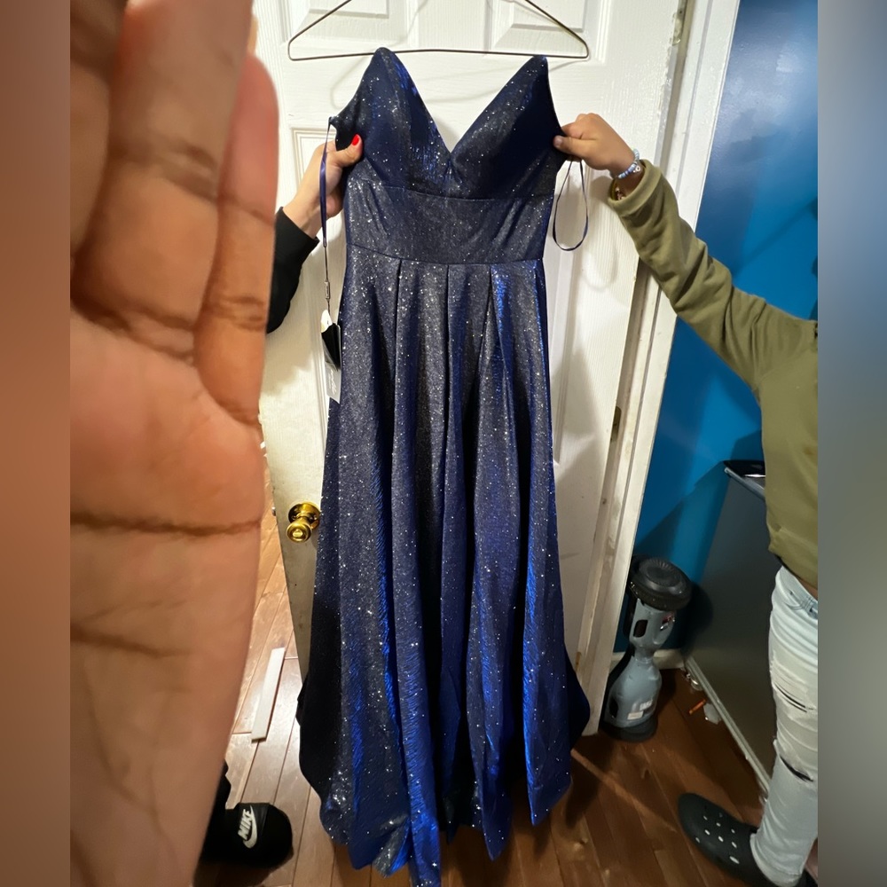 Shimmer Blue Evening /Prom Gown With Pockets